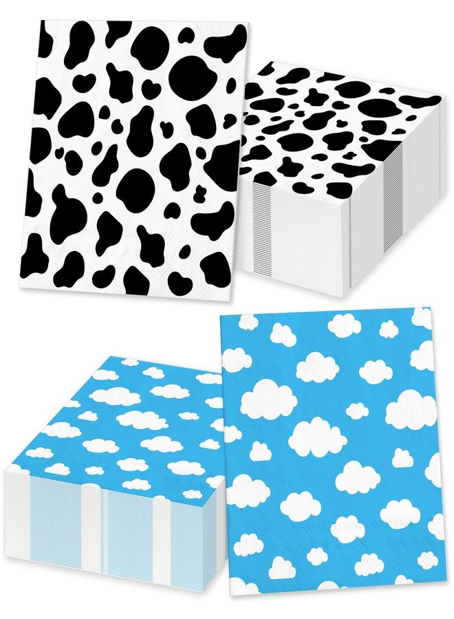 JarThenaAMCS 100Pcs Inspired Story Birthday Party Napkin Toy Inspire Game Cloud Cow Print Paper Dinner Napkin Double-Sided Black Blue Disposable Lunch Napkin For Party Supplies - Image 1